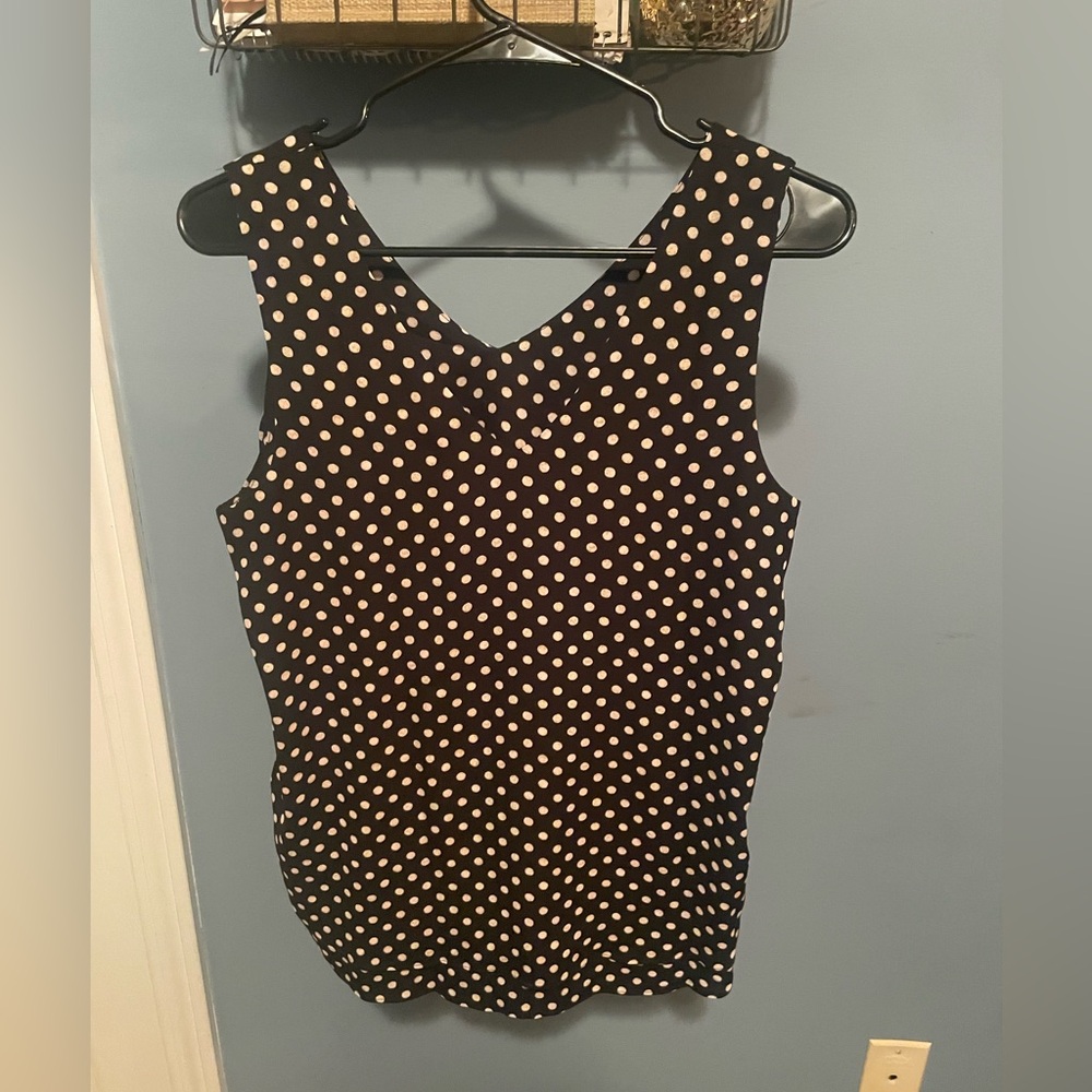 Ann Taylor Factory Black and Cream Polka Dot sleeveless top